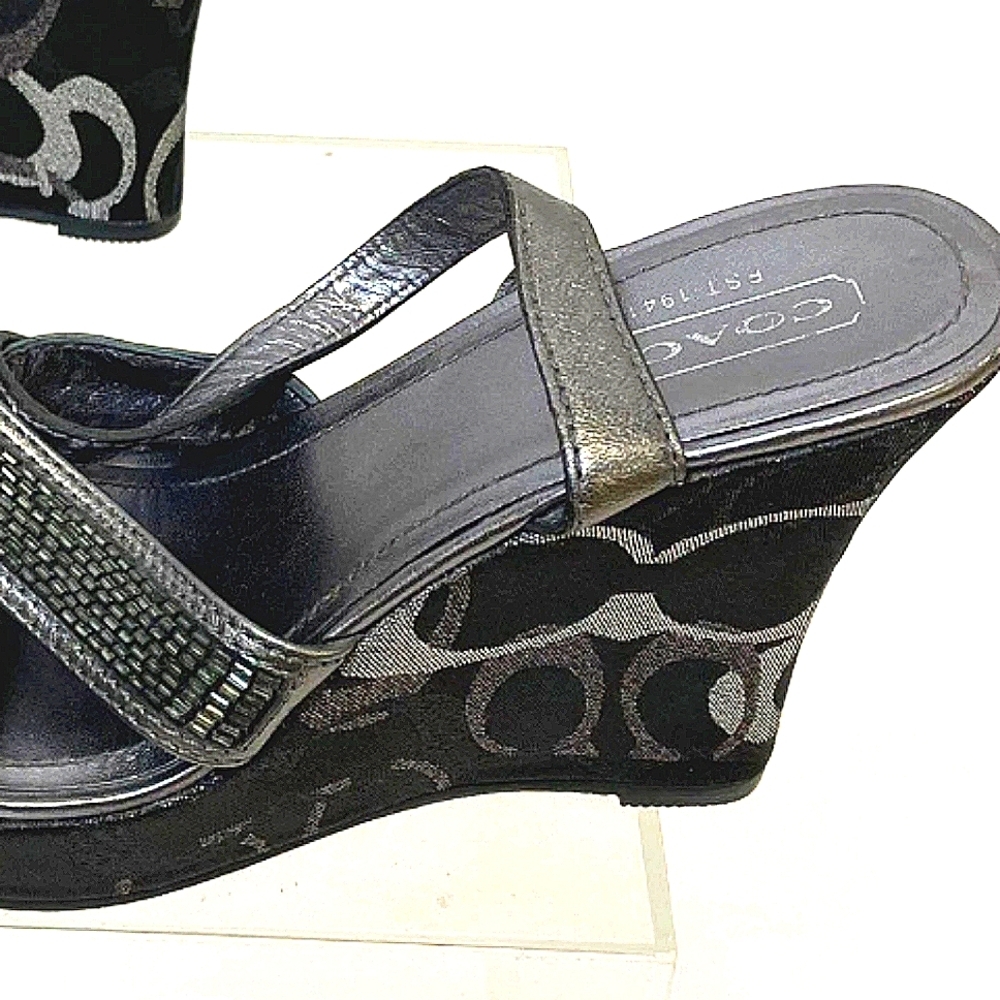 Coach Black and Gray Wedge Sandals - Picture 7 of 7
